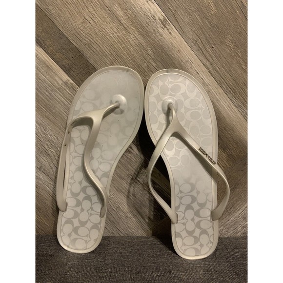 Coach Lyra Womens Size 10 B Jelly Sandals Flip Flops Silver/Gray Signature A0653 - Picture 5 of 8